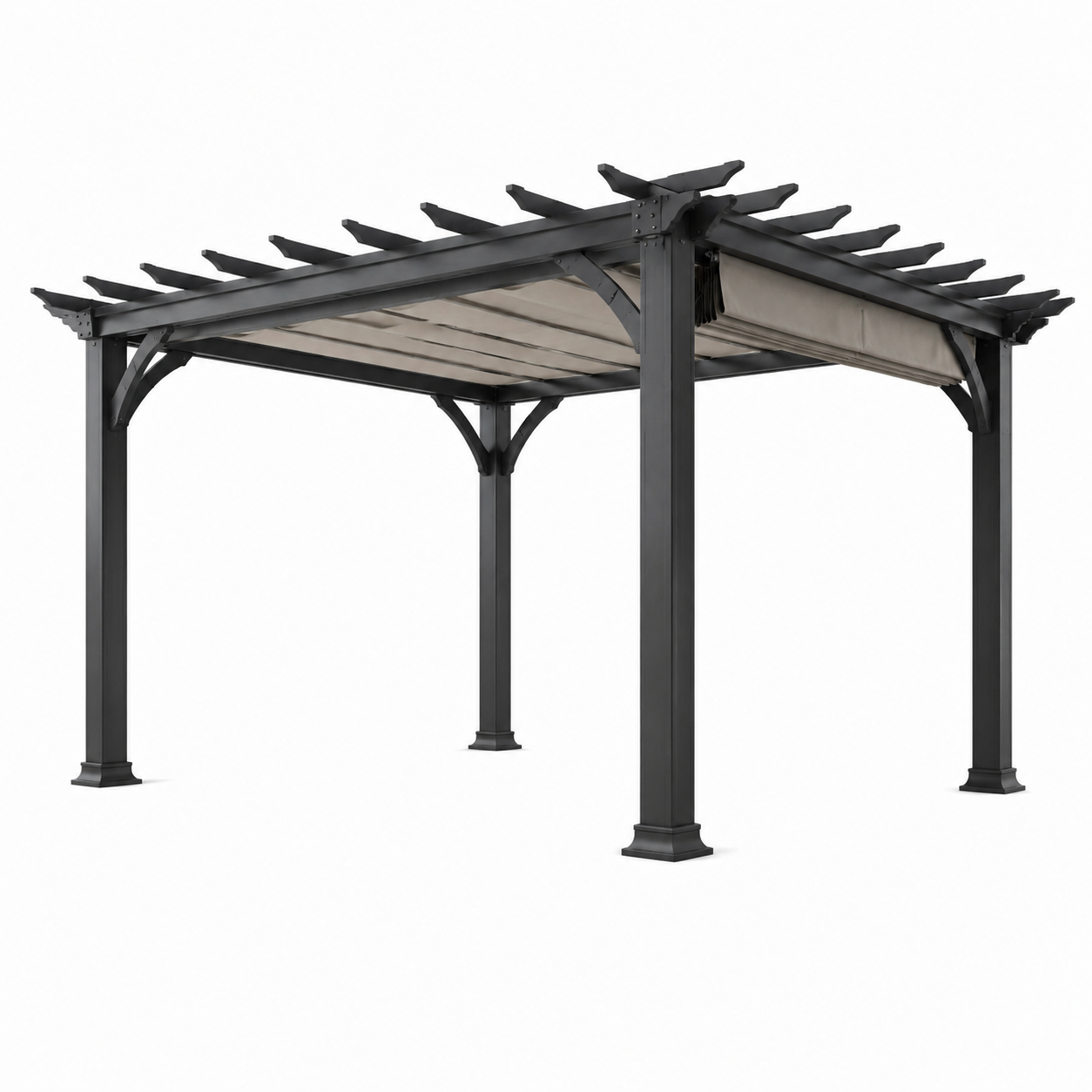 Pergola en aluminium avec toit rétractable en polyester noir et beige 3x4m