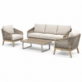 Ensemble de salon extérieur en bois, aluminium et corde avec coussins beiges