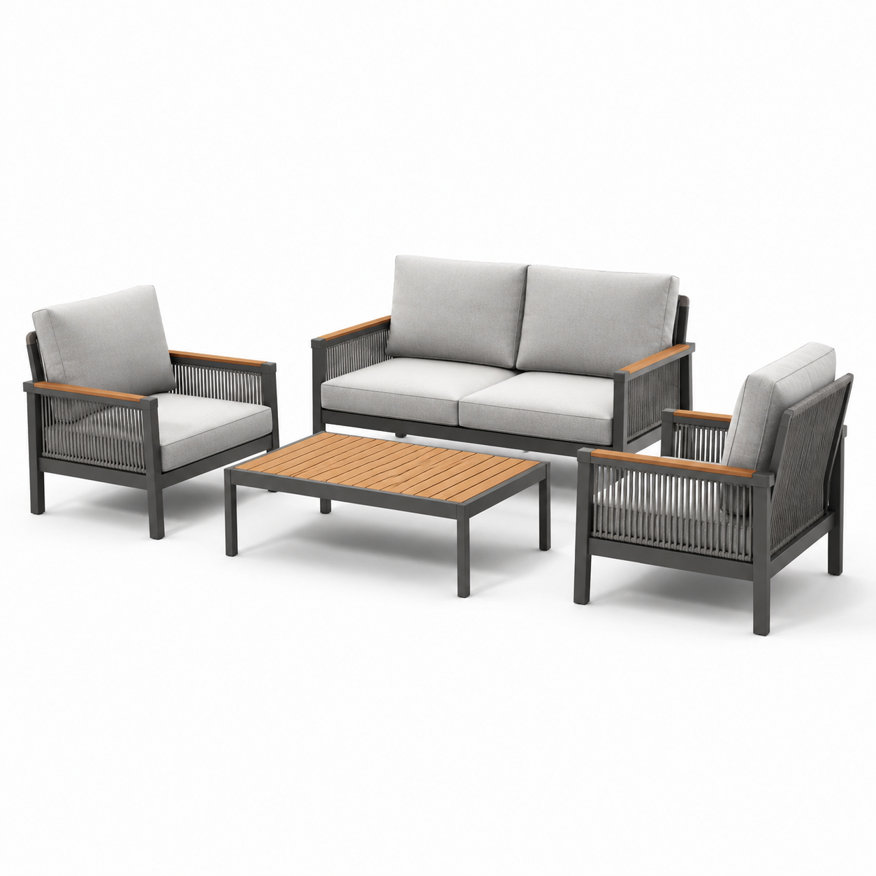 Ensemble de meubles de jardin en aluminium et acacia 4 pièces