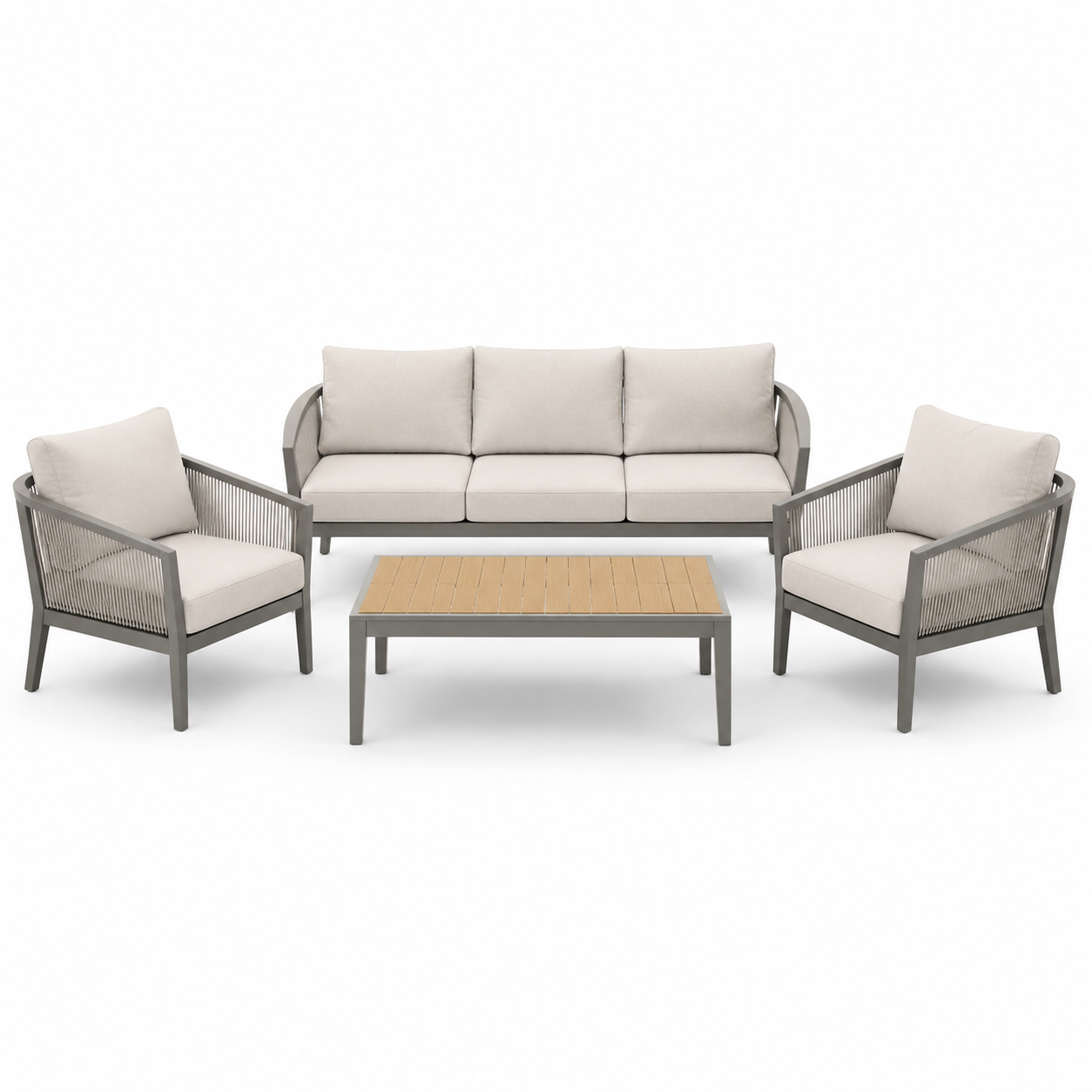 Ensemble de salon de jardin en aluminium avec coussins beige