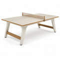 Table de ping-pong MDF beige avec cadre en métal et traverse en bois