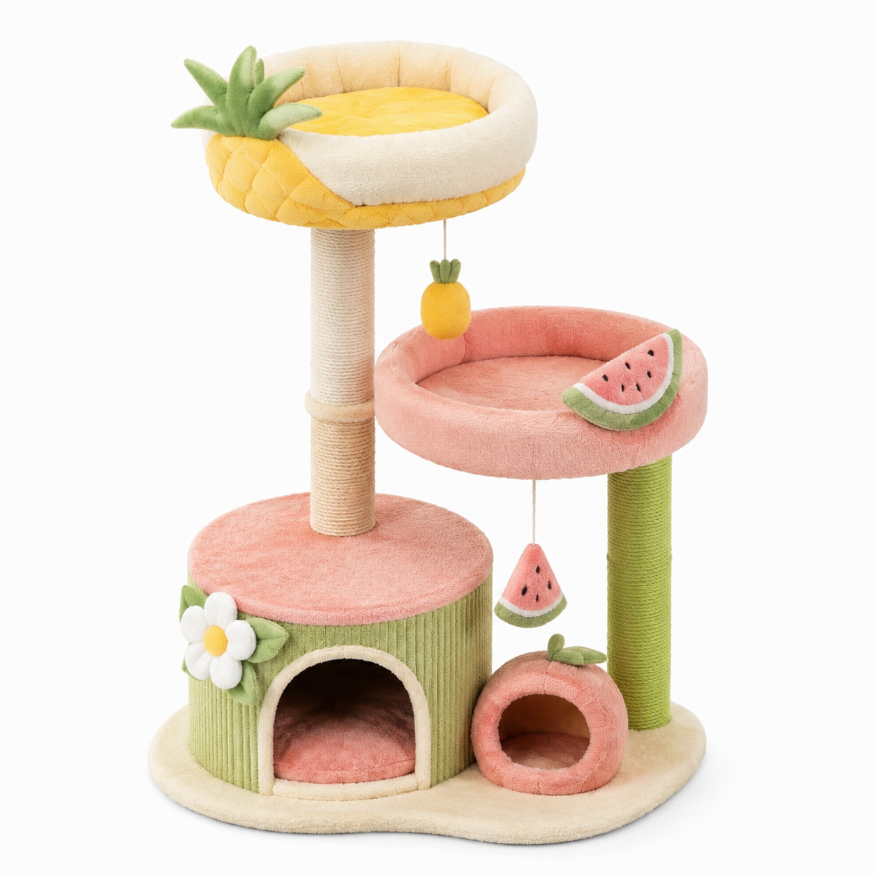 Arbre à chat en peluche Fruit avec griffoirs en sisal