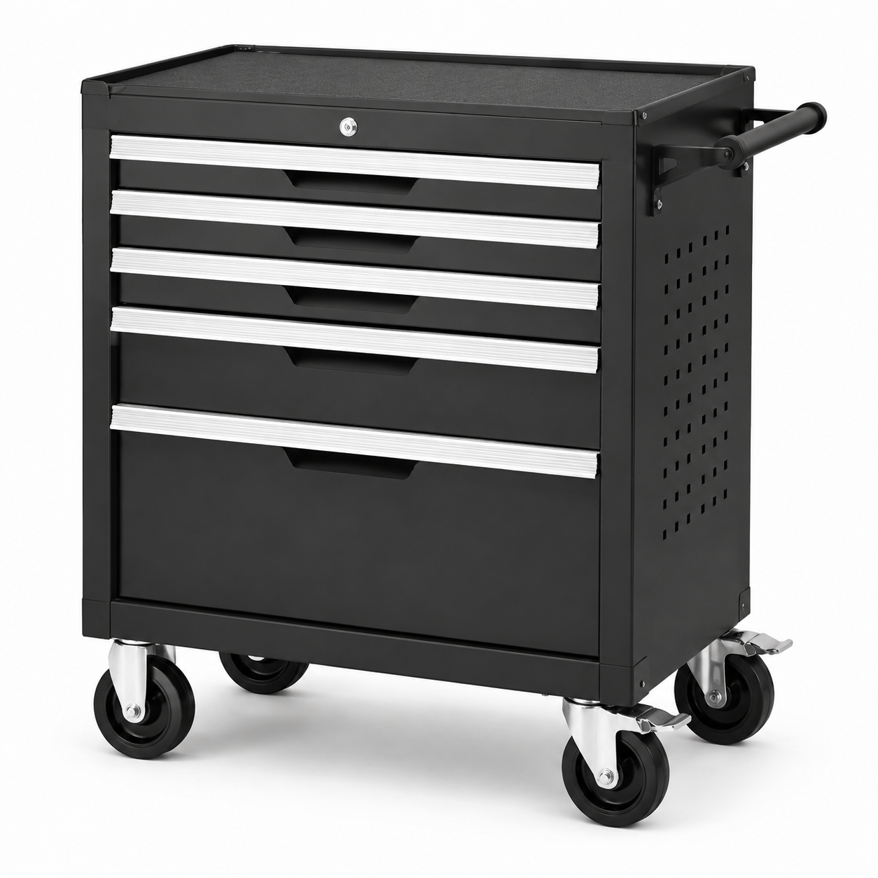 Chariot à outils en métal noir avec 5 tiroirs