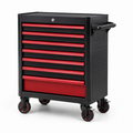 Chariot à outils en métal noir et rouge avec 7 tiroirs et roulettes