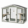 Enclos pour chat en bois et métal avec toit incliné