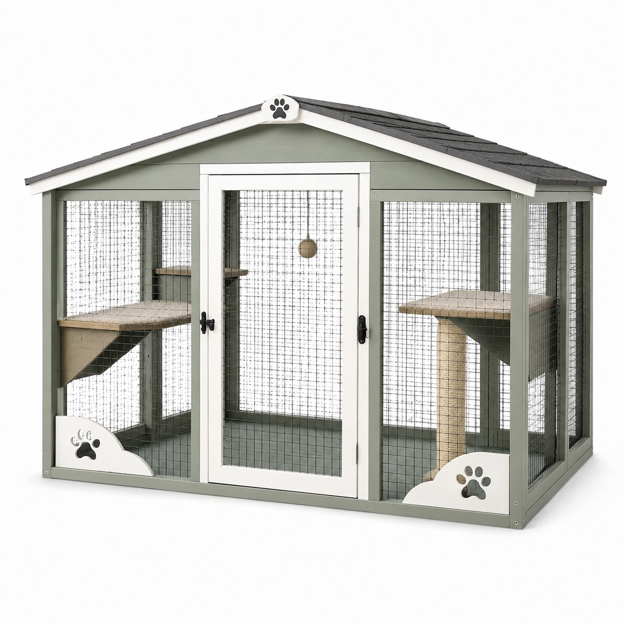 Enclos pour chat en bois et métal avec toit incliné