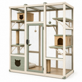 Enclos pour chat en métal et bois avec niveaux multiples, vert clair et bois naturel