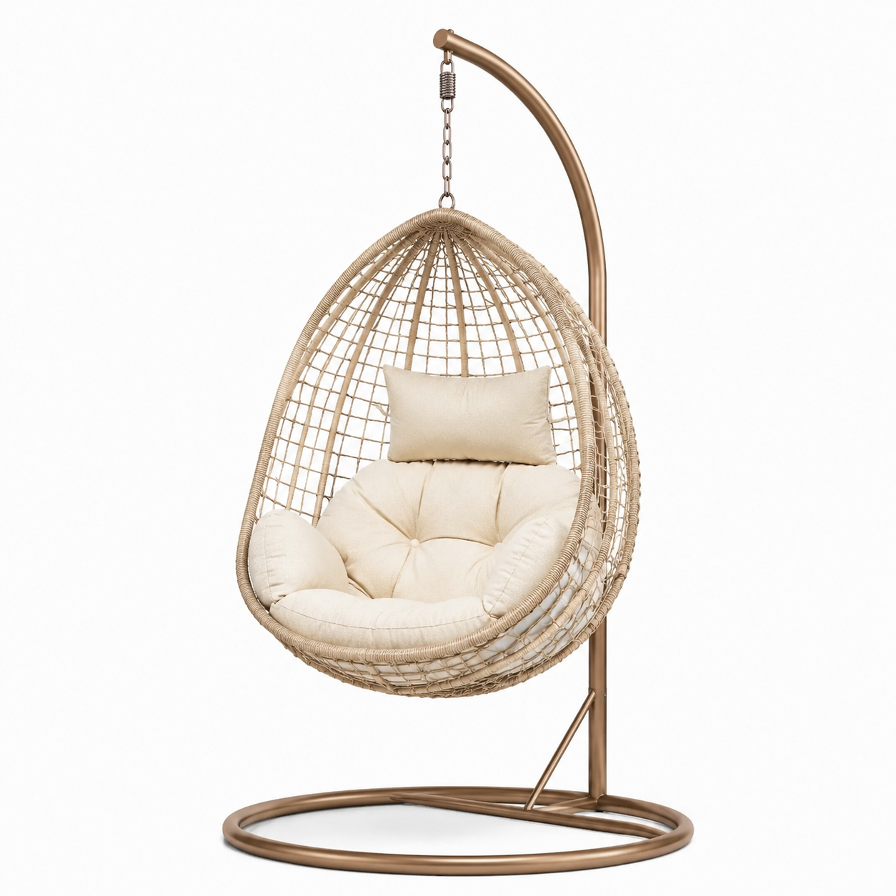 Chaise suspendue en rotin avec coussin crème
