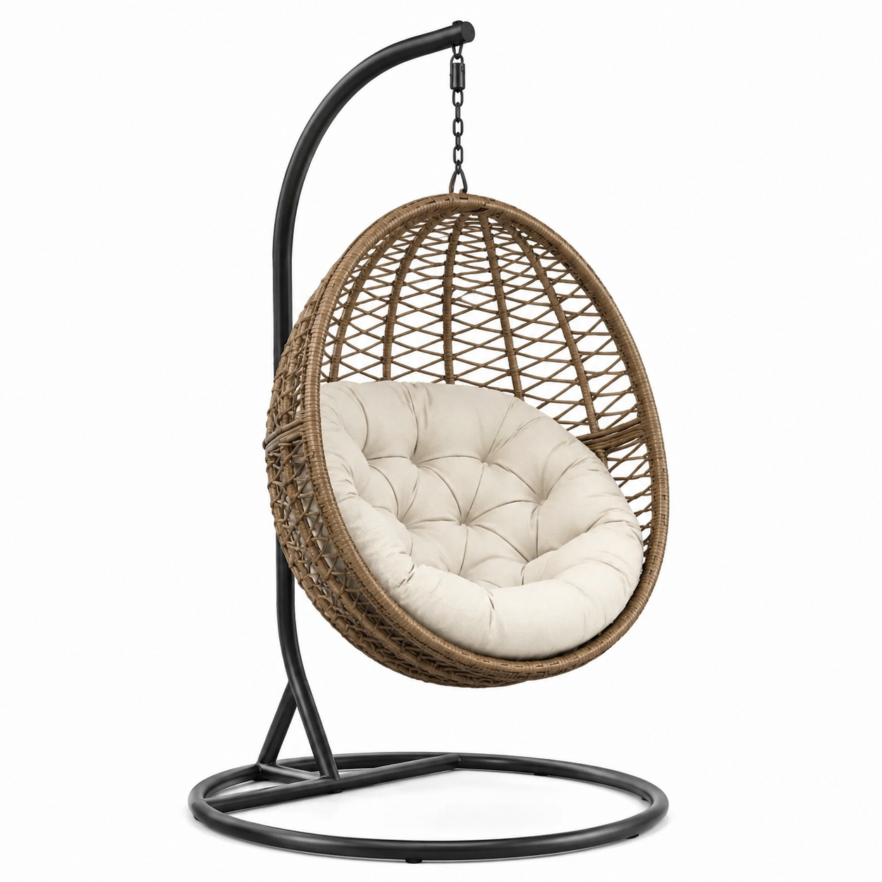 Chaise suspendue en rotin avec coussin beige