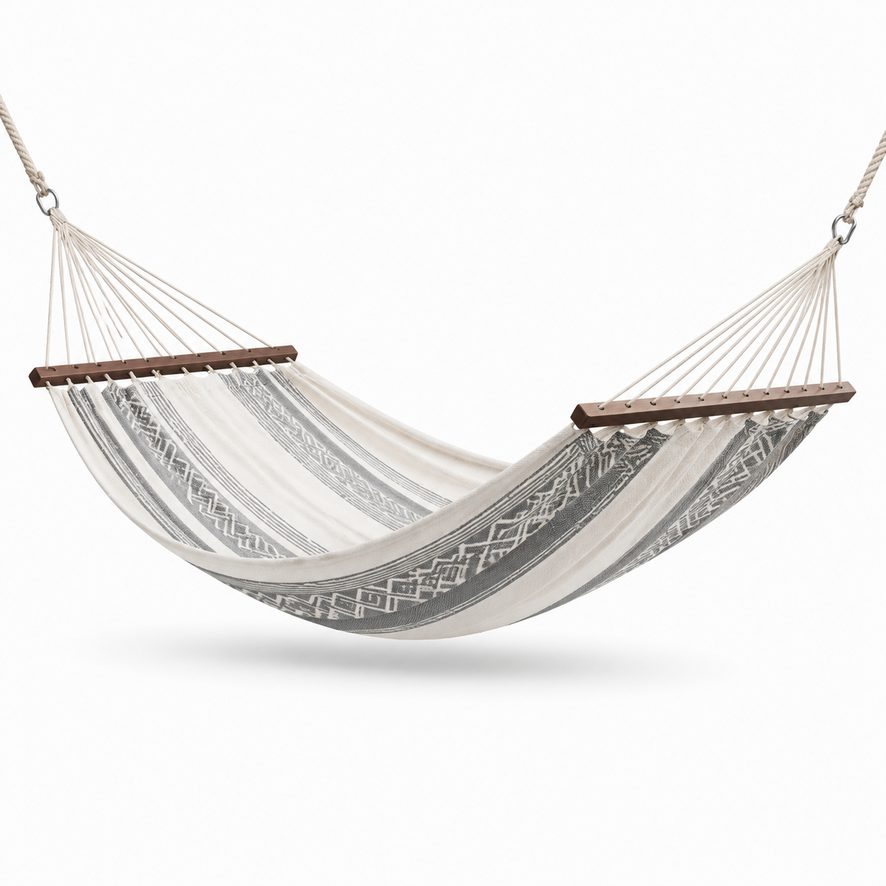 Hamac en Coton avec Barres en Bois 200x150 cm Gris et Beige